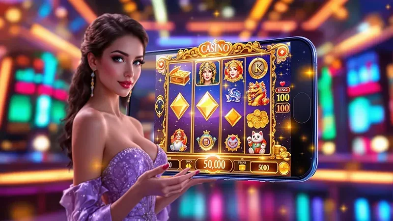 Reel dan simbol permainan slot bertema visual